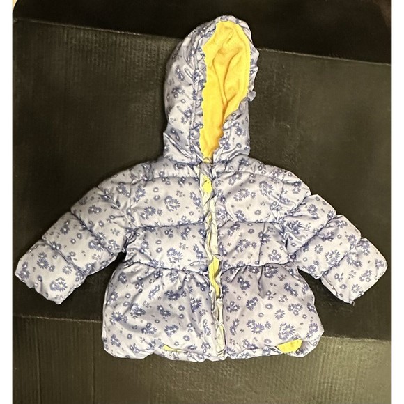 Wippette Kids Purple Puffer Coat Girls 12 Months Toddler Baby Floral Winter - Picture 2 of 13